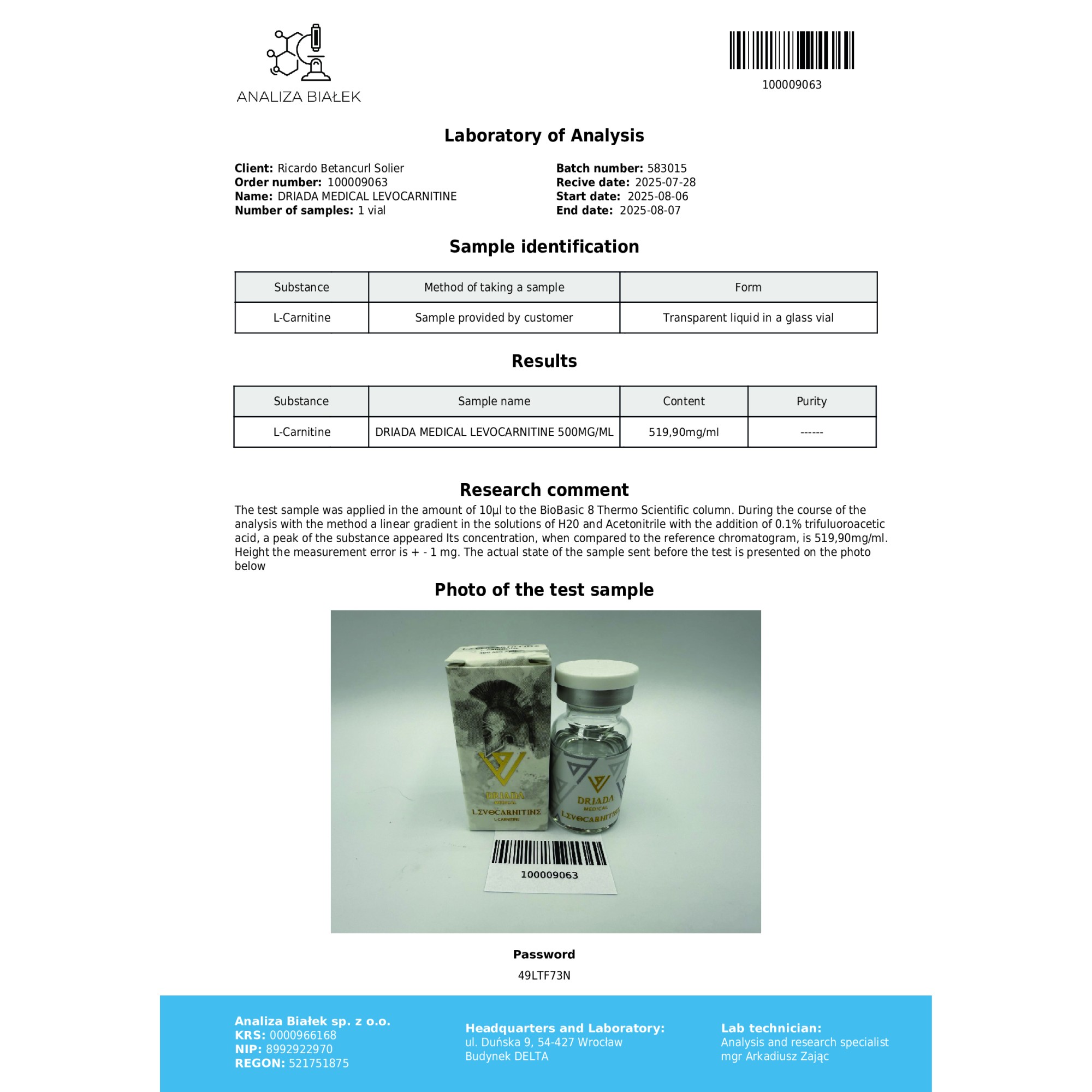 levocarnitine 500 mg/ml (l carnitine) 10ml vial